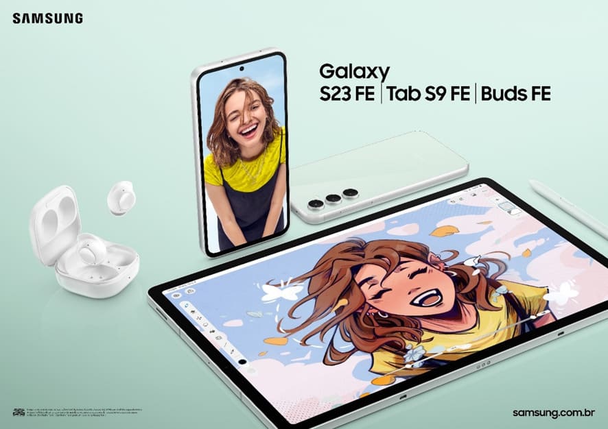 Galaxy S23 FE, Galaxy Buds FE, Galaxy SmartTag2 e Galaxy Tab S9 FE no Brasil